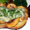 Baker with blue cheese and mushrooms