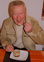 David tucks in to the great Tiramisu