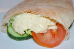 Homemade Hummus and salad in a Fresh Pitta Pocket.